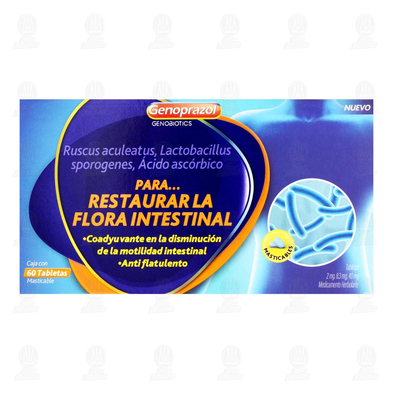 Genoprazol 2mg/8.3mg/40mg, 60 Tabletas. image number 1