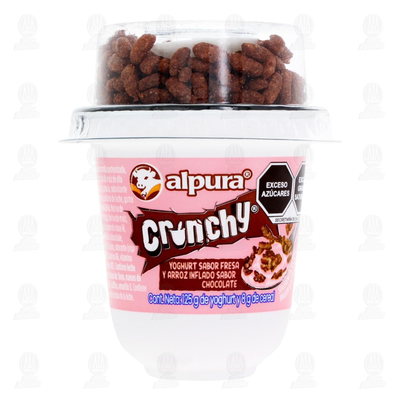 Yoghurt Alpura Crunchy Sabor Fresa m&aacute;s Arroz Inflado Sabor Chocolate, 125 g. image number 1