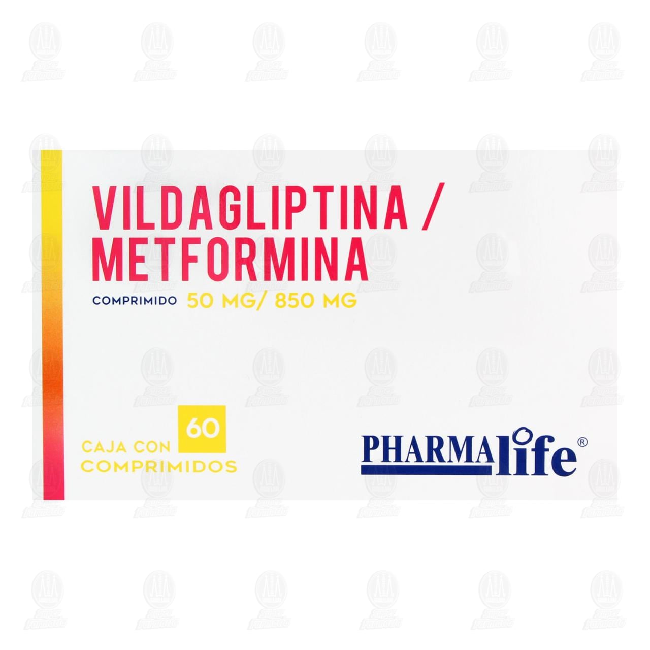 Vildagliptina, Metformina 50mg/850mg, 60 Comprimidos Pharmalife. image number 1