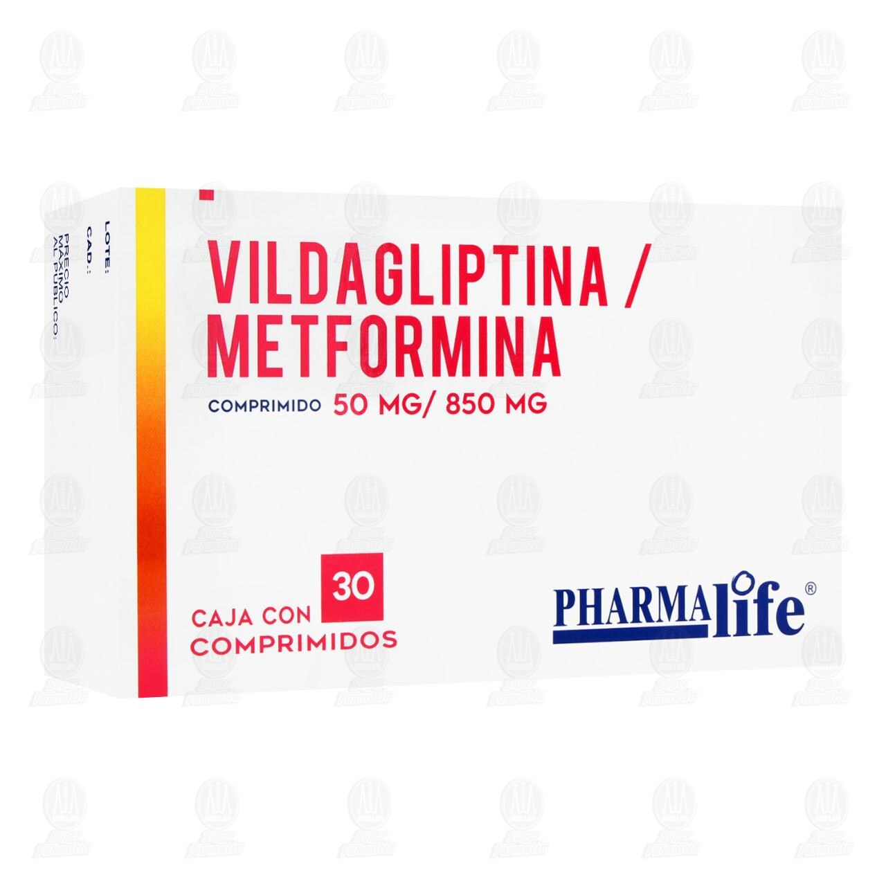 Vildagliptina, Metformina 50mg/850mg, 30 Comprimidos Pharmalife. image number 0