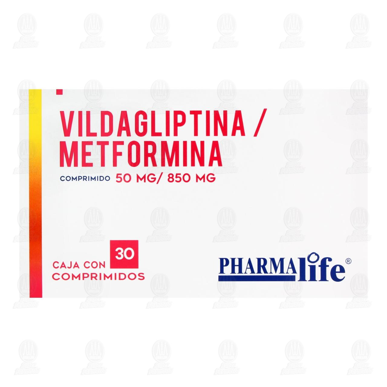 Vildagliptina, Metformina 50mg/850mg, 30 Comprimidos Pharmalife. image number 1