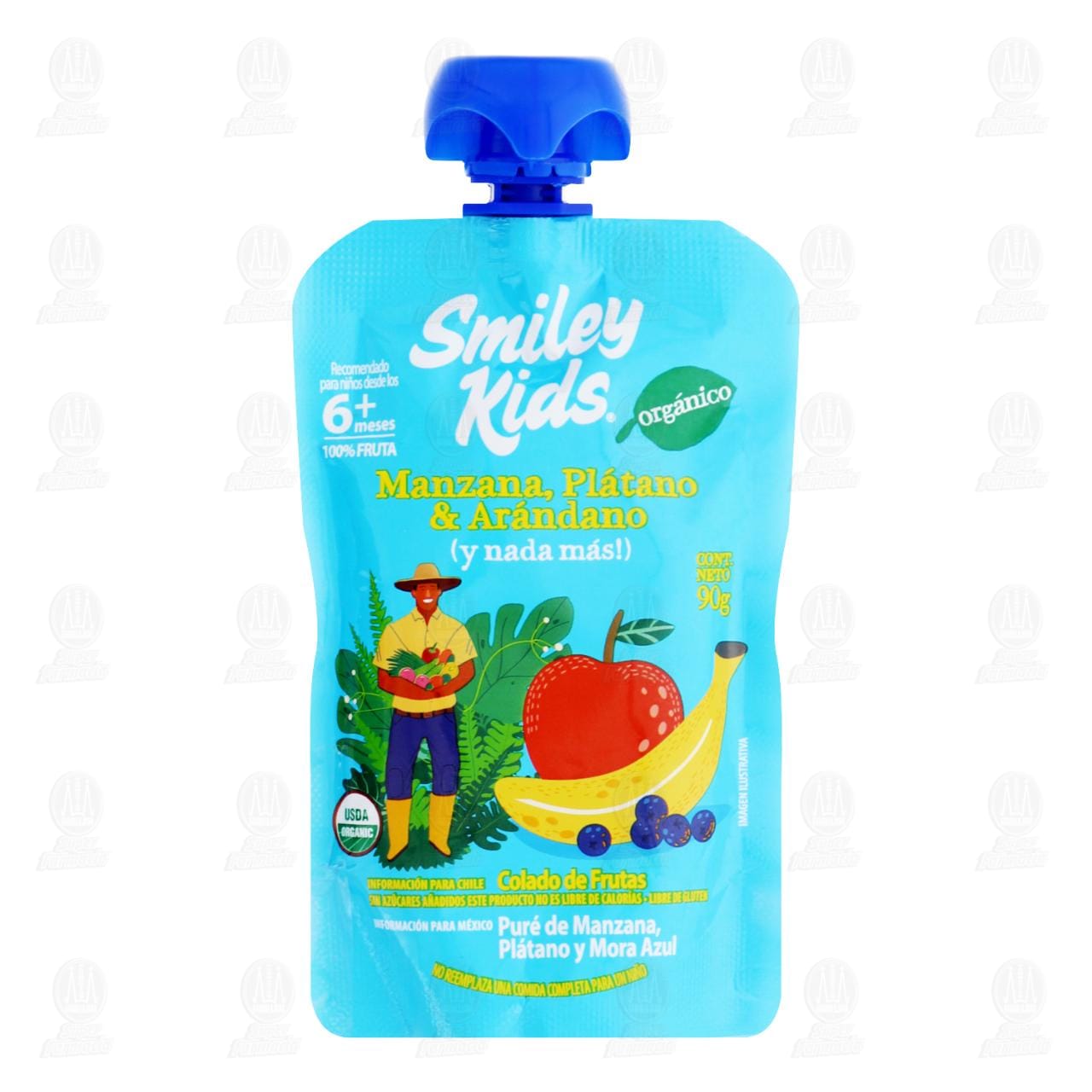 Papilla Smiley Kids de Manzana, Plátano & Arándano (A partir de los 6 meses), 90 gr.