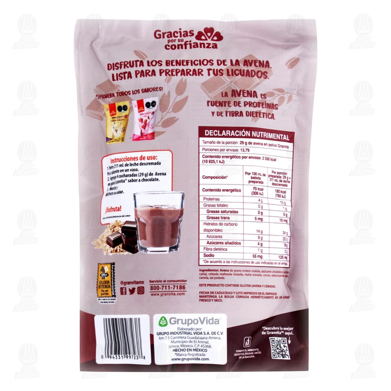 Avena Granvita en Polvo Sabor Chocolate, 400 gr. image number 1