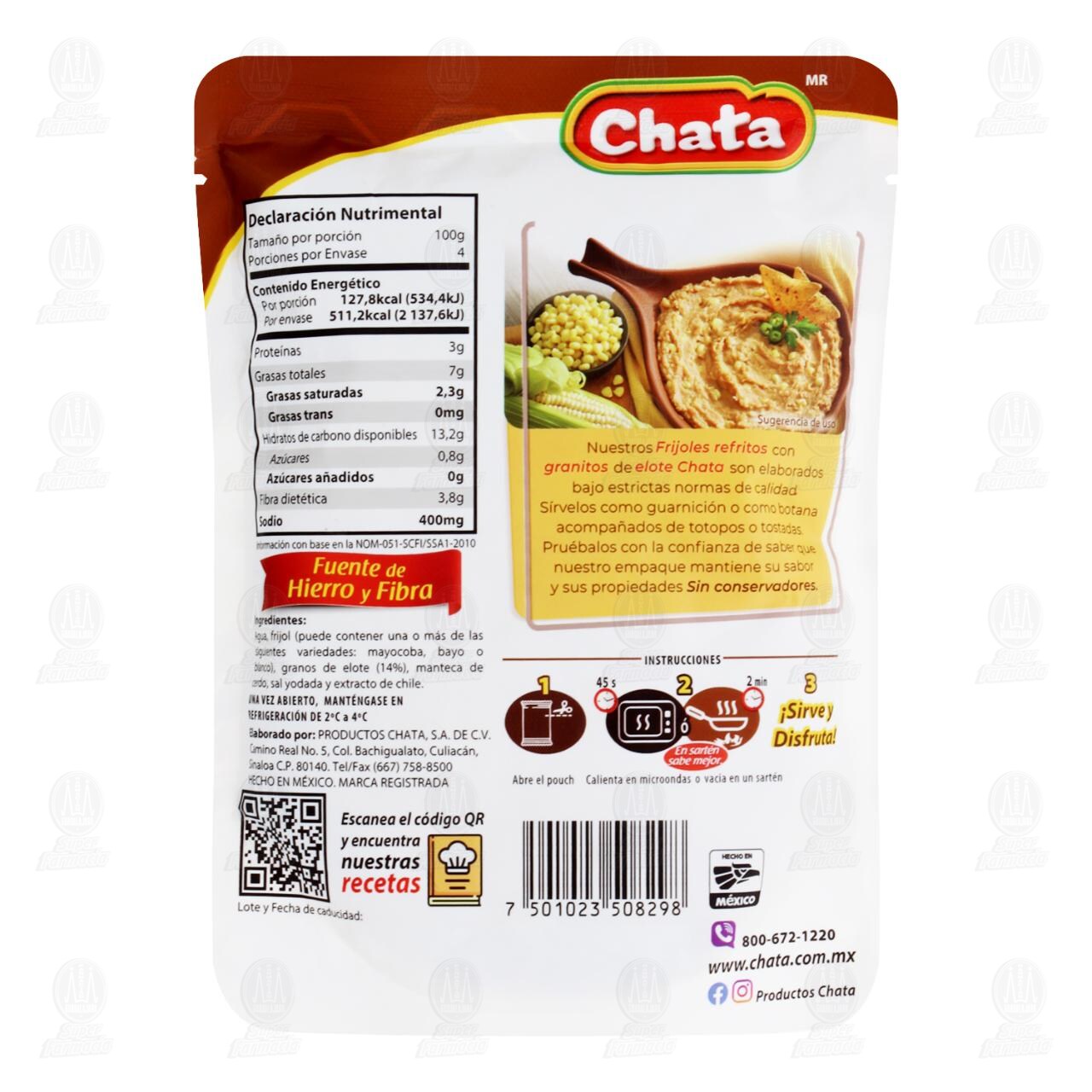 Frijolitos Chata Refritos con Elote, 400 gr. image number 1