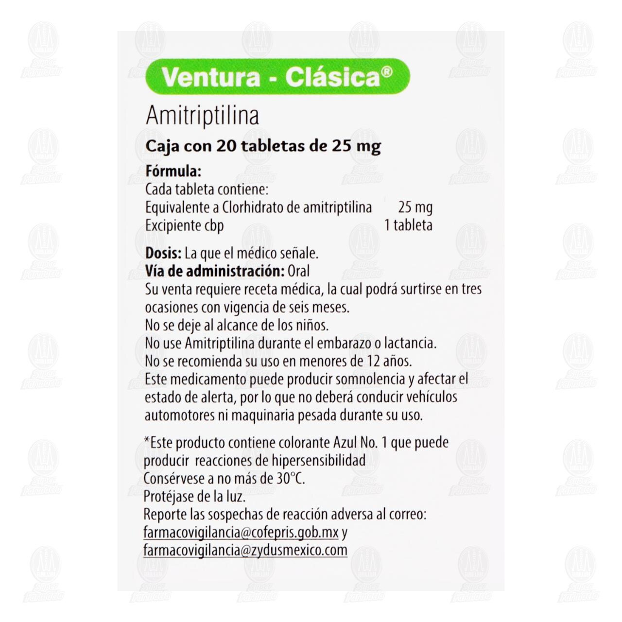 Ventura-Cl&aacute;sica 25 mg, 20 Tabletas. image number 2