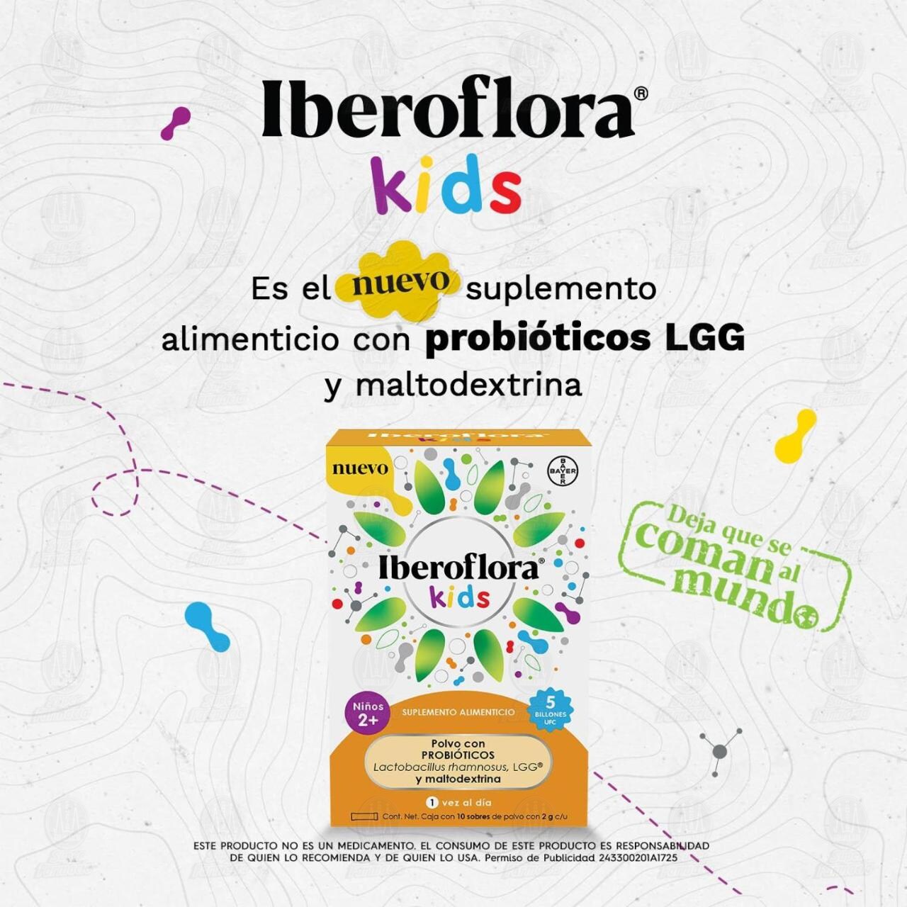 Iberoflora Kids Suplemento Alimenticio 5 Billones UFC con Probi&oacute;ticos, 10 Sobres con 2 gr c/u. image number 2