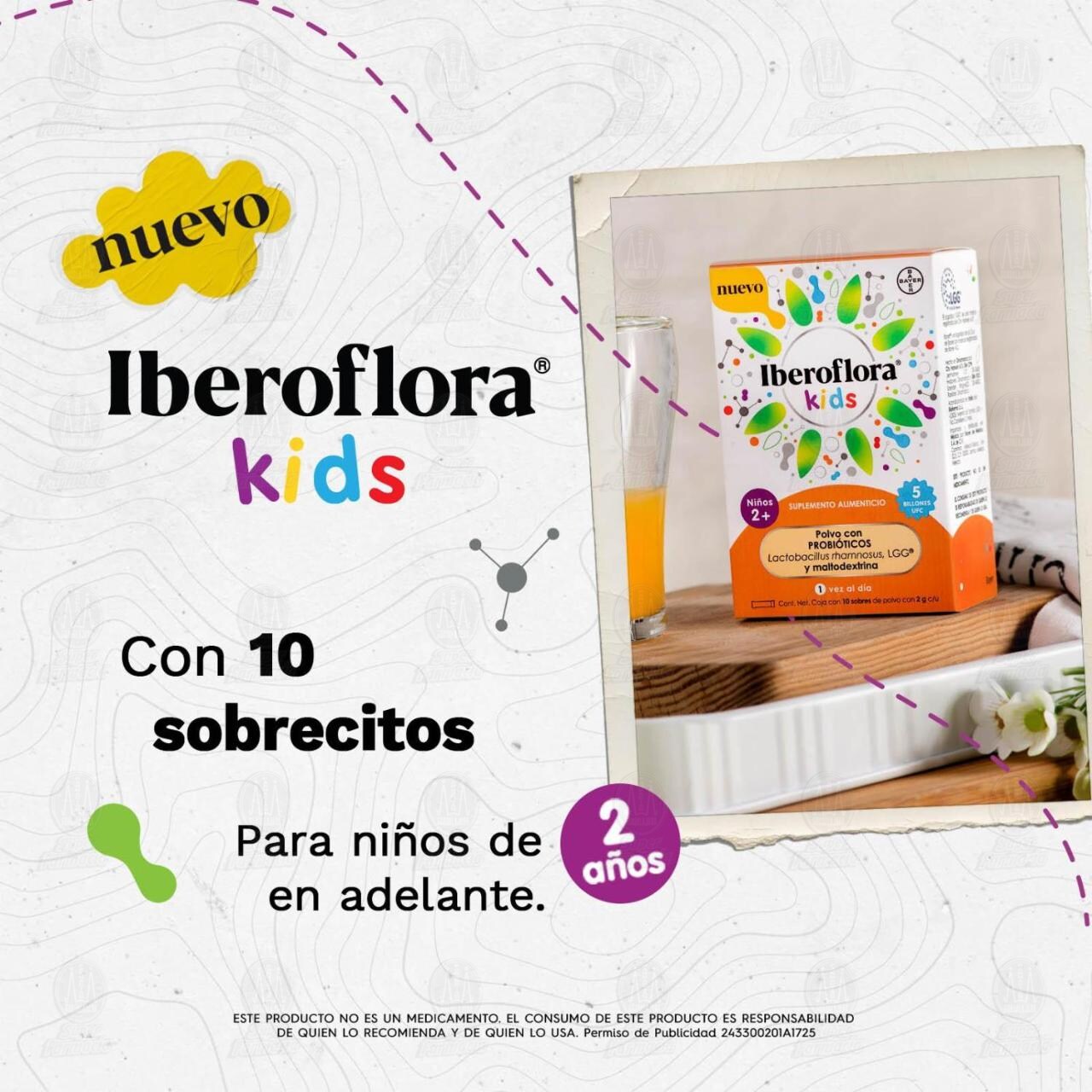 Iberoflora Kids Suplemento Alimenticio 5 Billones UFC con Probi&oacute;ticos, 10 Sobres con 2 gr c/u. image number 4