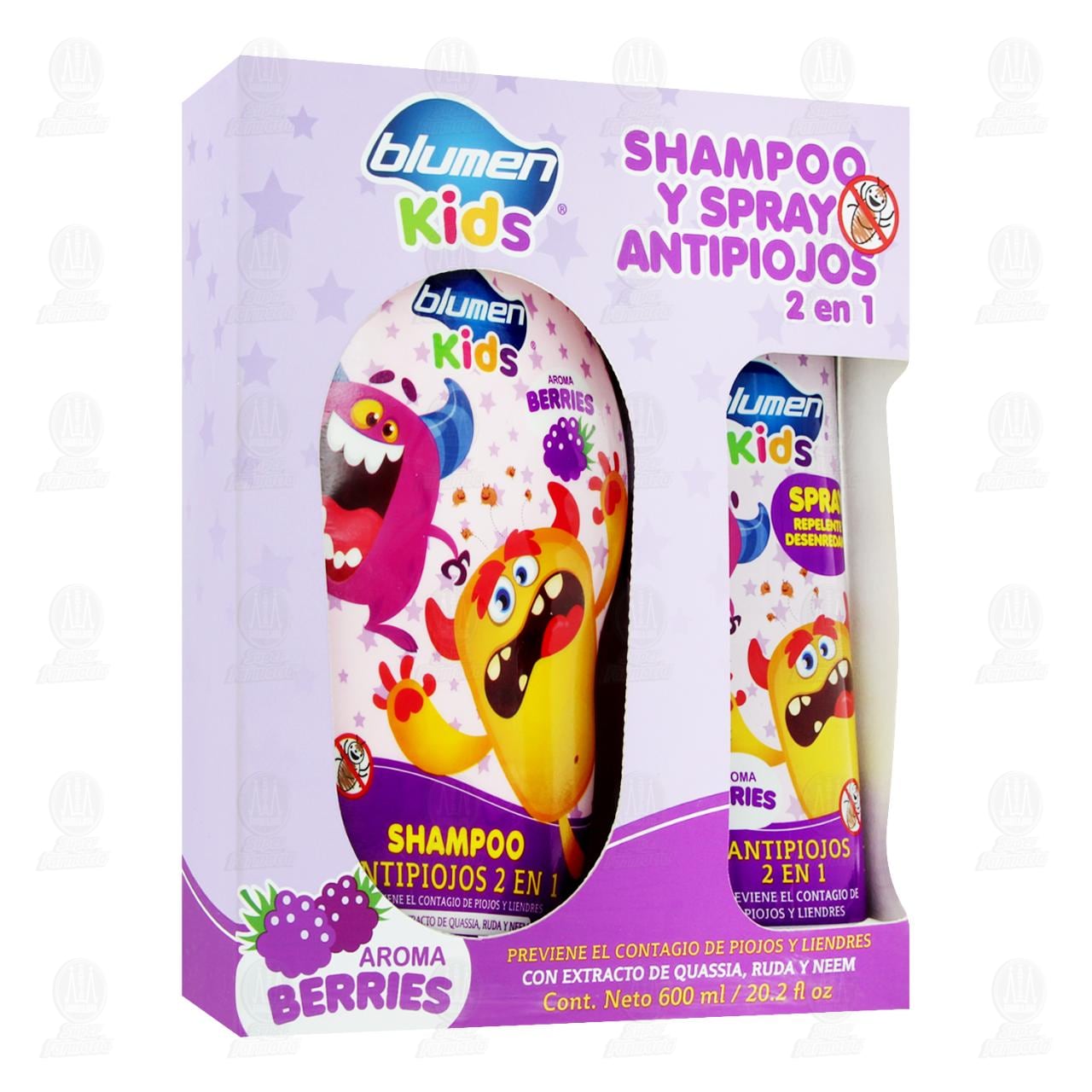 Imagen para Pack Blumen Kids Shampoo y Spray Antipiojos Aroma Berries 2 en 1, 2 pzas.