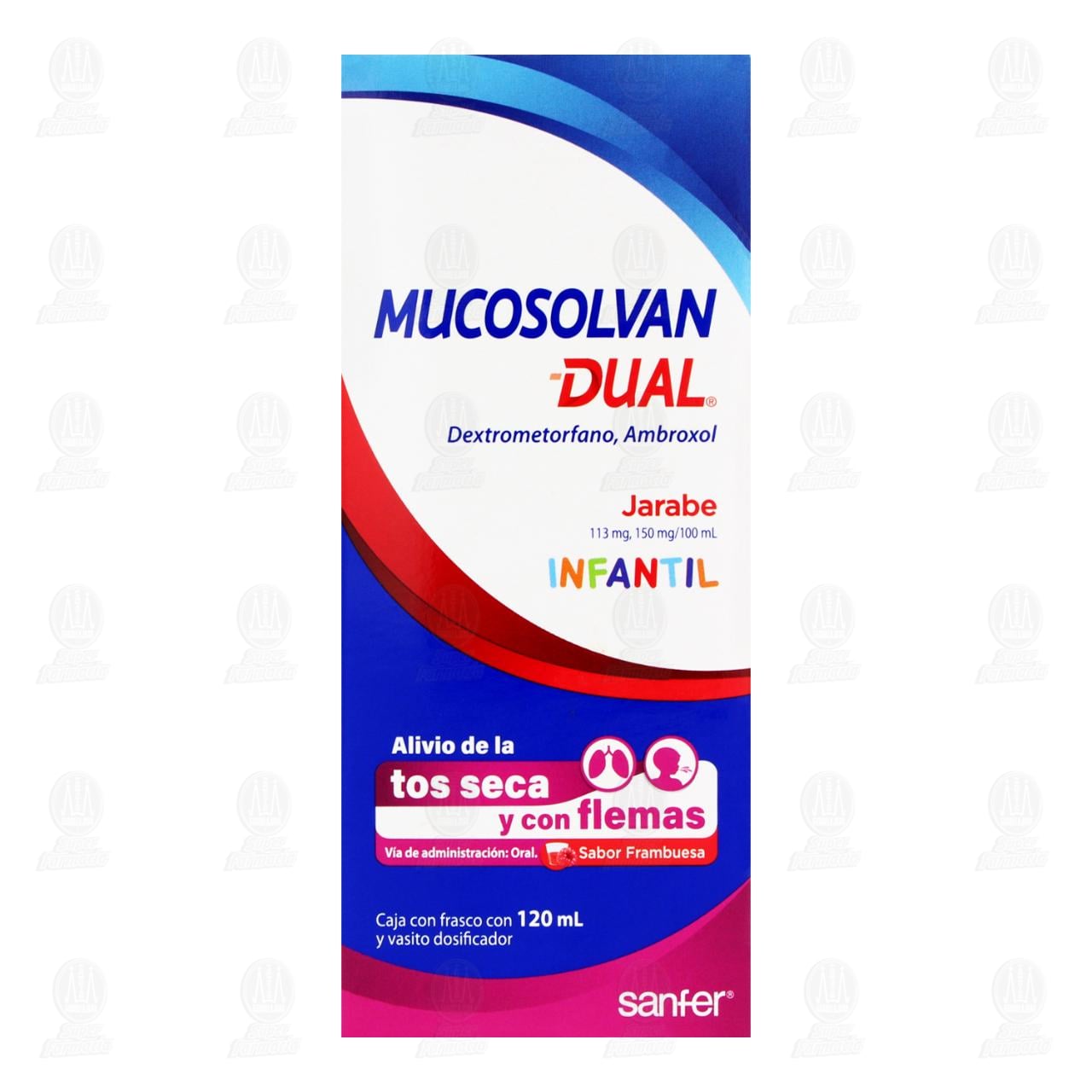 Mucosolvan Dual Jarabe Infantil 113mg/150mg/100 ml Sabor Frambuesa, 120 ml. image number 1
