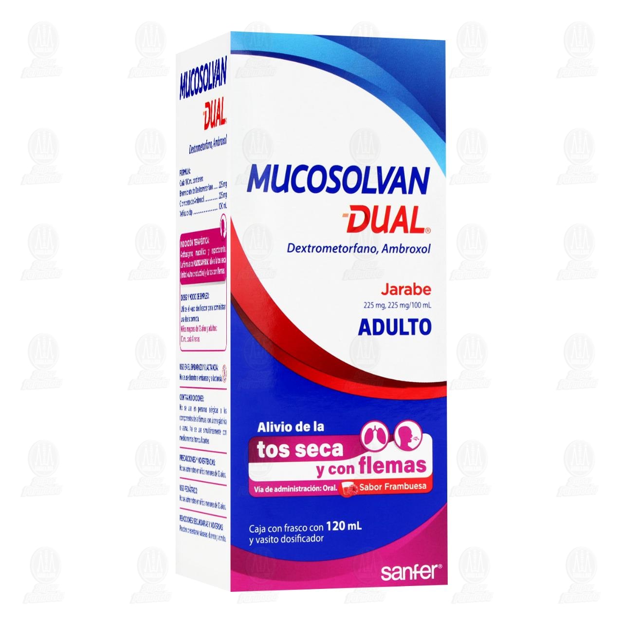Mucosolvan Dual Jarabe Adulto 225mg/225mg/100ml Sabor Frambuesa, 120 ml. image number 0