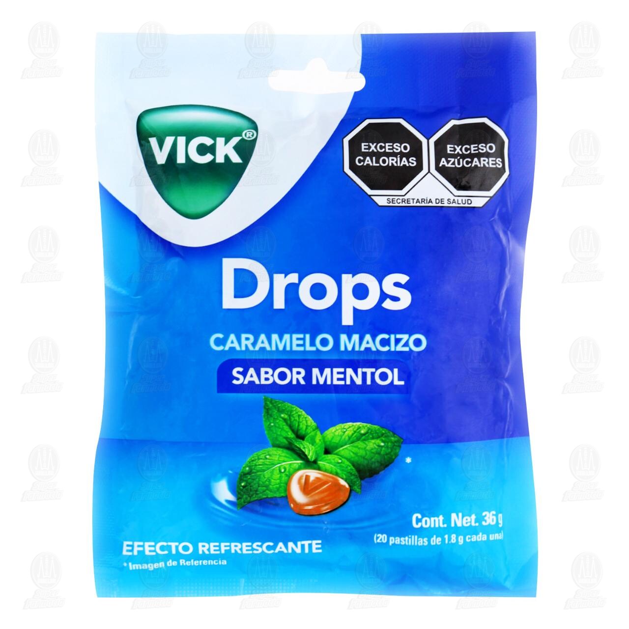 Vick Drops Caramelo Macizo Sabor Mentol, 36 gr.
