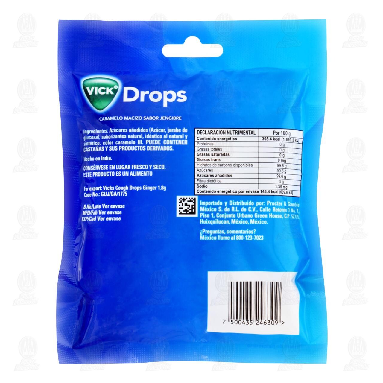 Vick Drops Caramelo Macizo Sabor Jengibre, 36 gr. image number 1