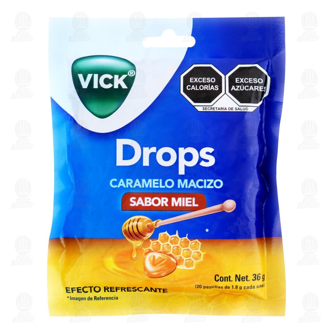 Vick Drops Caramelo Macizo Sabor Miel, 36 gr.