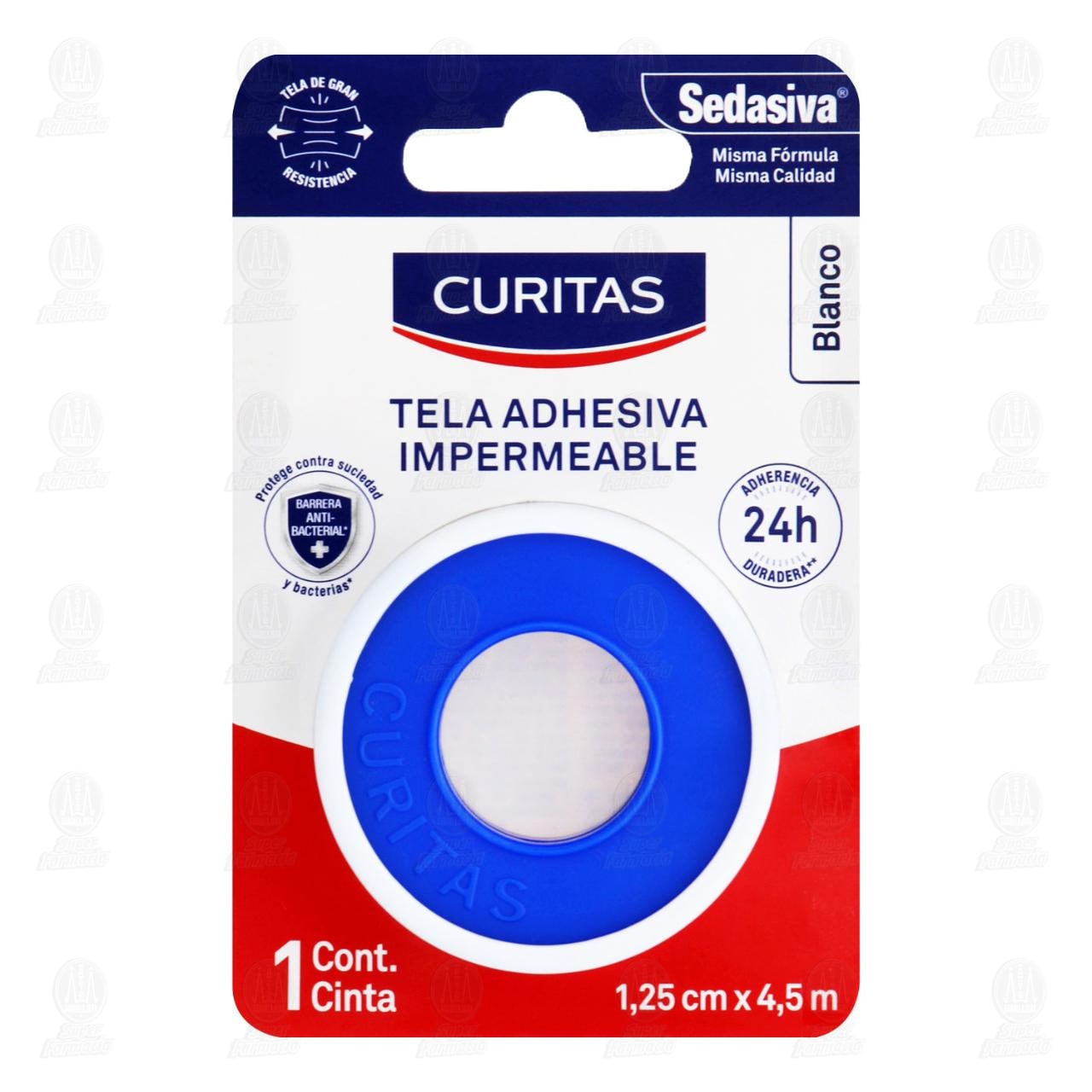 Imagen para Tela Adhesiva Curitas Impermeable Color Blanco 1.25 cm x 4.5 m, 1pz.