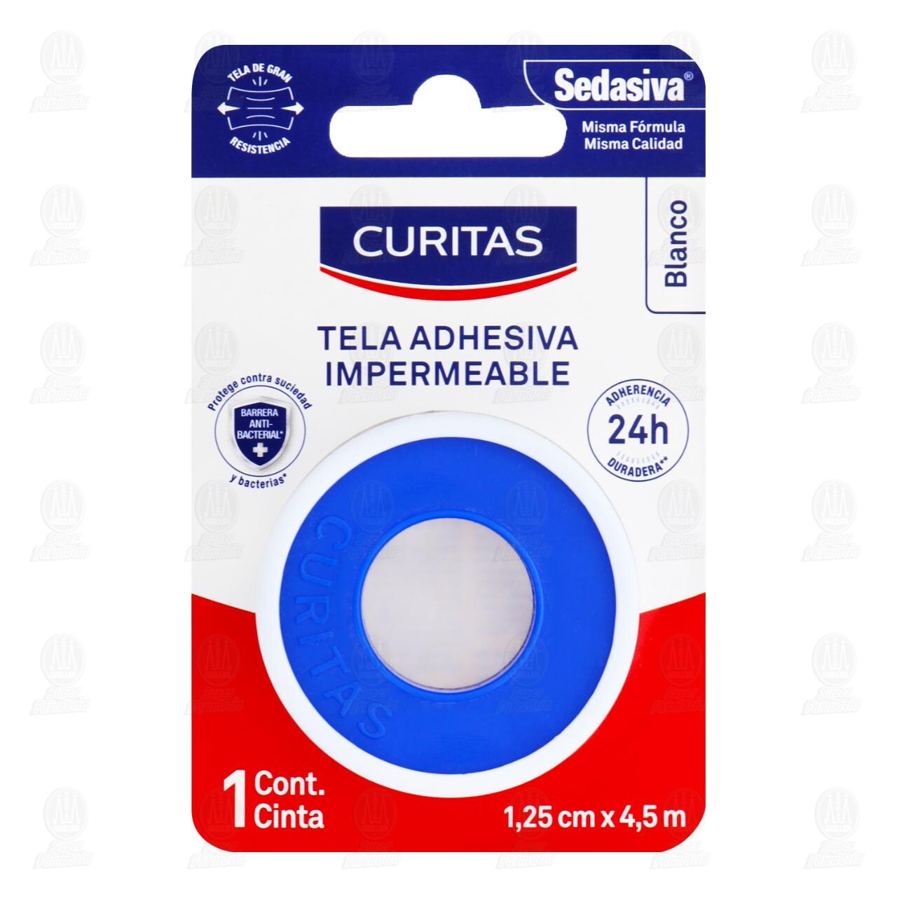 Tela Adhesiva Curitas Impermeable Color Blanco 1.25 cm x 4.5 m, 1pz. image number 0