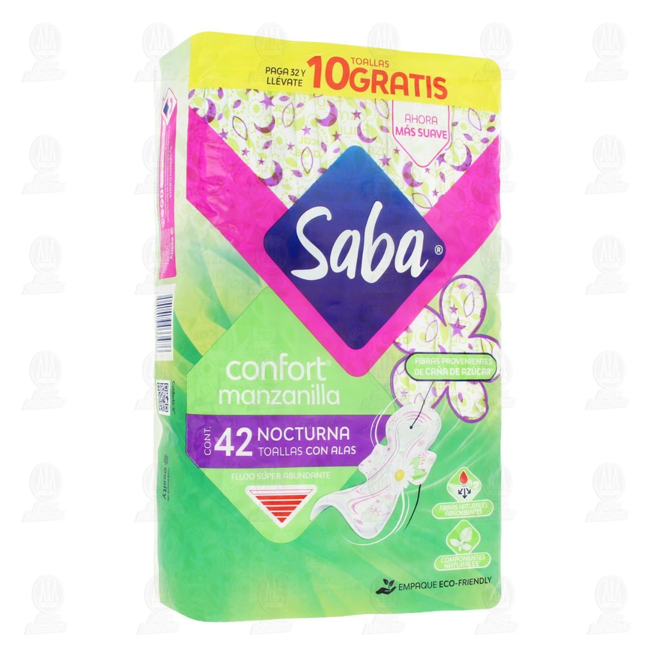 Imagen para Toallas Femeninas Saba Confort Manzanilla Nocturna con Alas, 42 pzas.