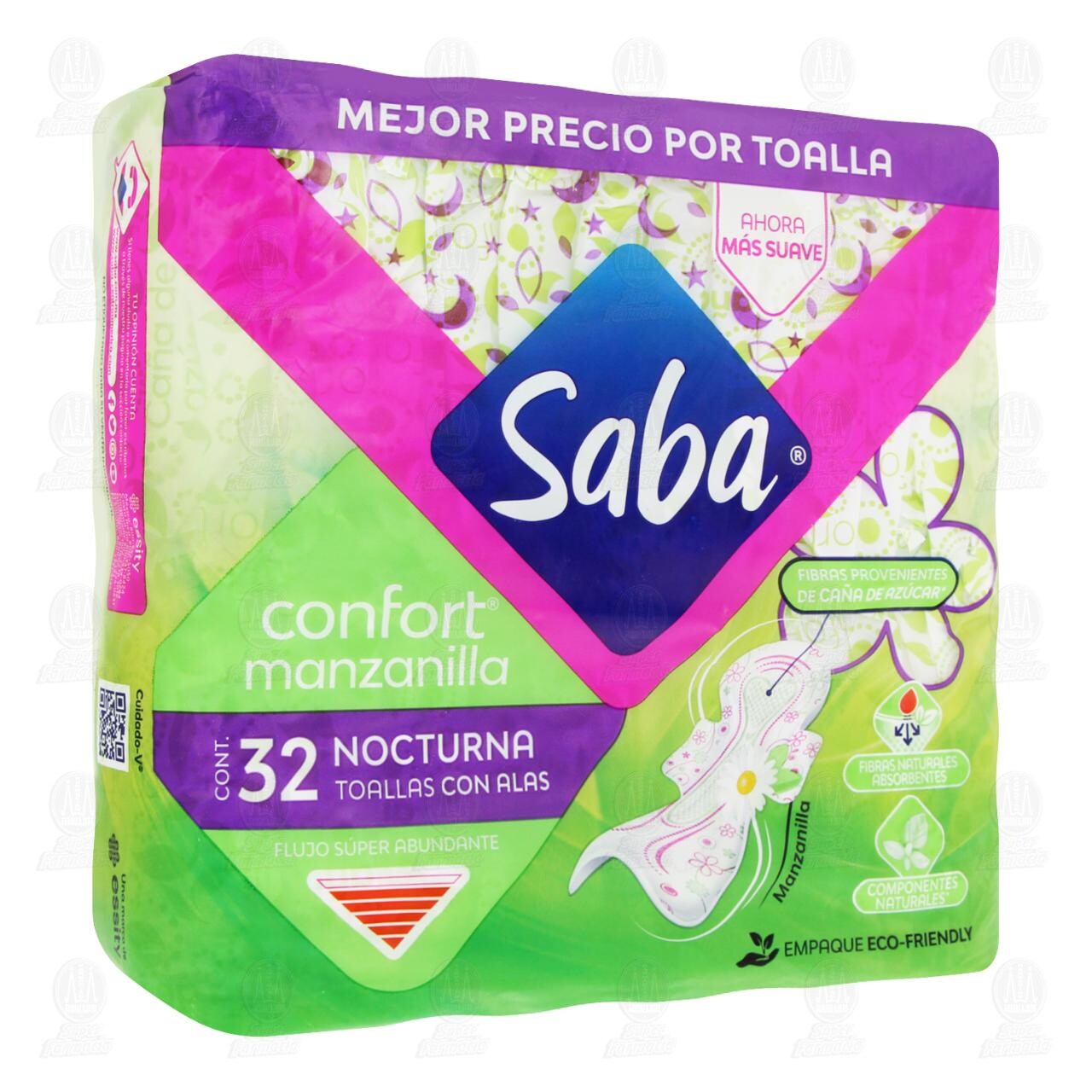 Toallas Femeninas Saba Confort Manzanilla Nocturna con Alas, 32 pzas. image number 0