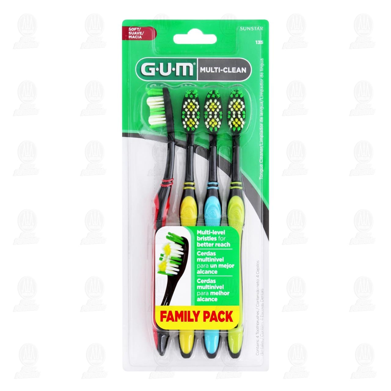 Imagen para Cepillos Dentales Gum Family Pack Suave Multi-Clean, 4 pzas.