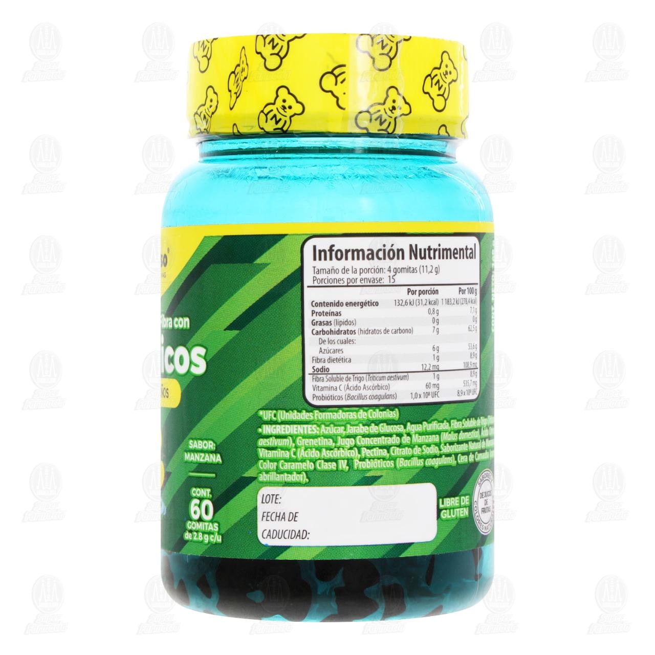 Suplemento Alimenticio Nutrioso Probi&oacute;ticos Sabor Manzana, 60 Gomitas. image number 2