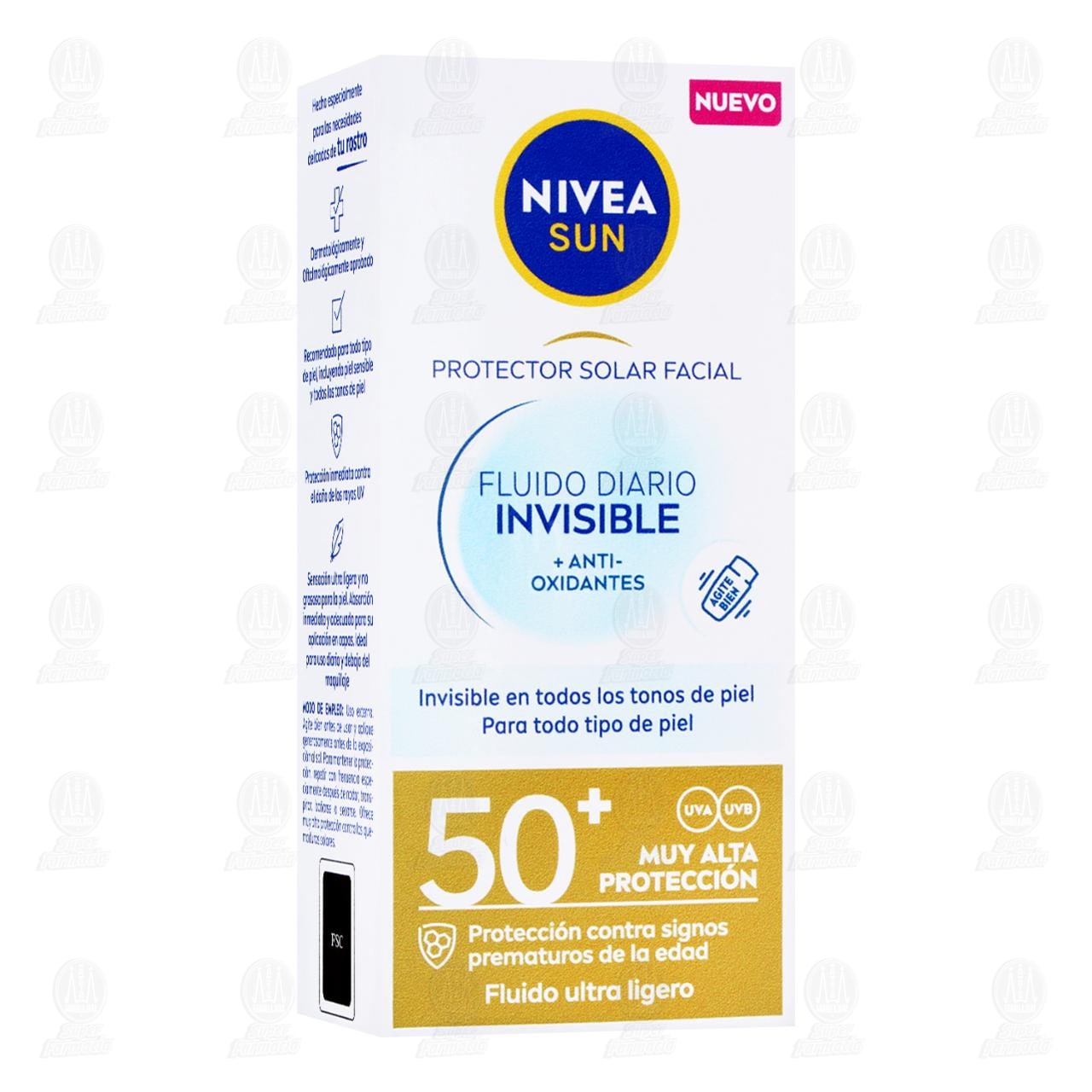 Imagen para Protector Solar Facial Nivea Sun FPS 50+ Fluido Diario Invisible + Anti-Oxidantes para Todo Tipo de Piel, 40 ml.