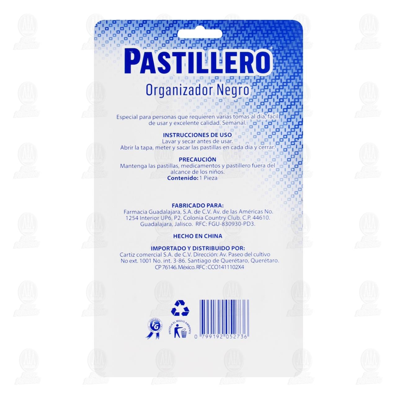 Pastillero Pharmalife Organizador Negro, 1 pz. image number 1