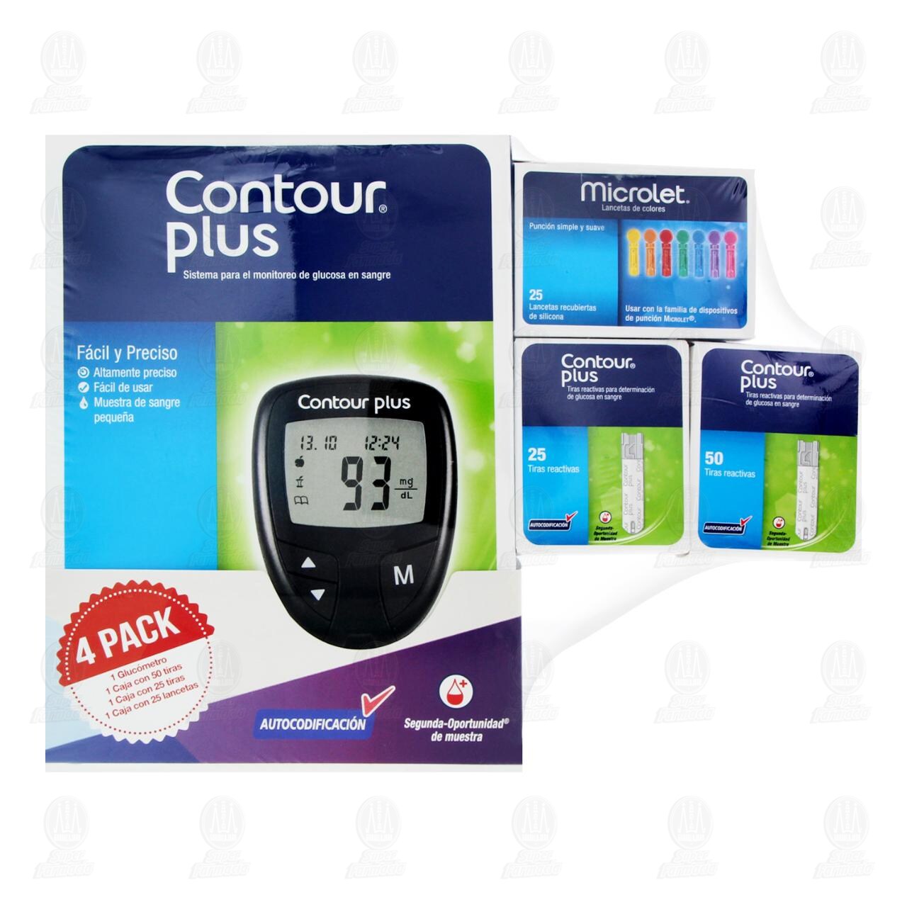Pack Contour Plus Glucómetro + 50 Tiras Reactivas + 25 Tiras Reactivas + Microlet 25 Lancetas, 4 pzas. image number 1