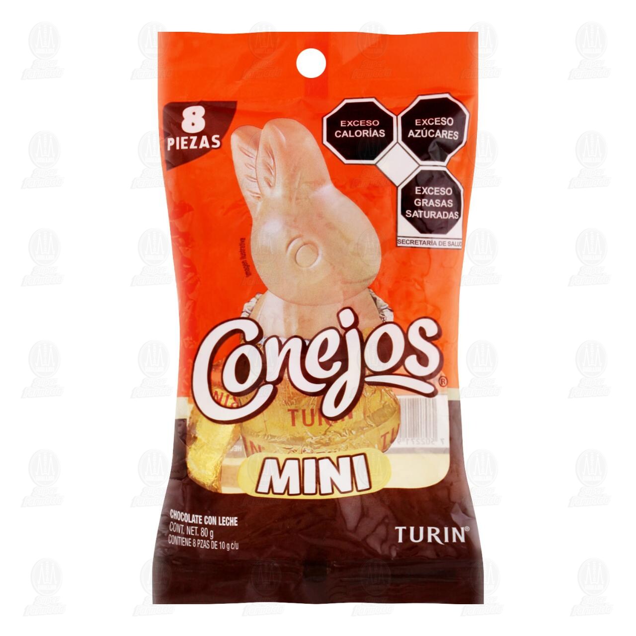 Chocolate Tur&iacute;n Mini Conejos, 8 pzas de 10 gr c/u.
