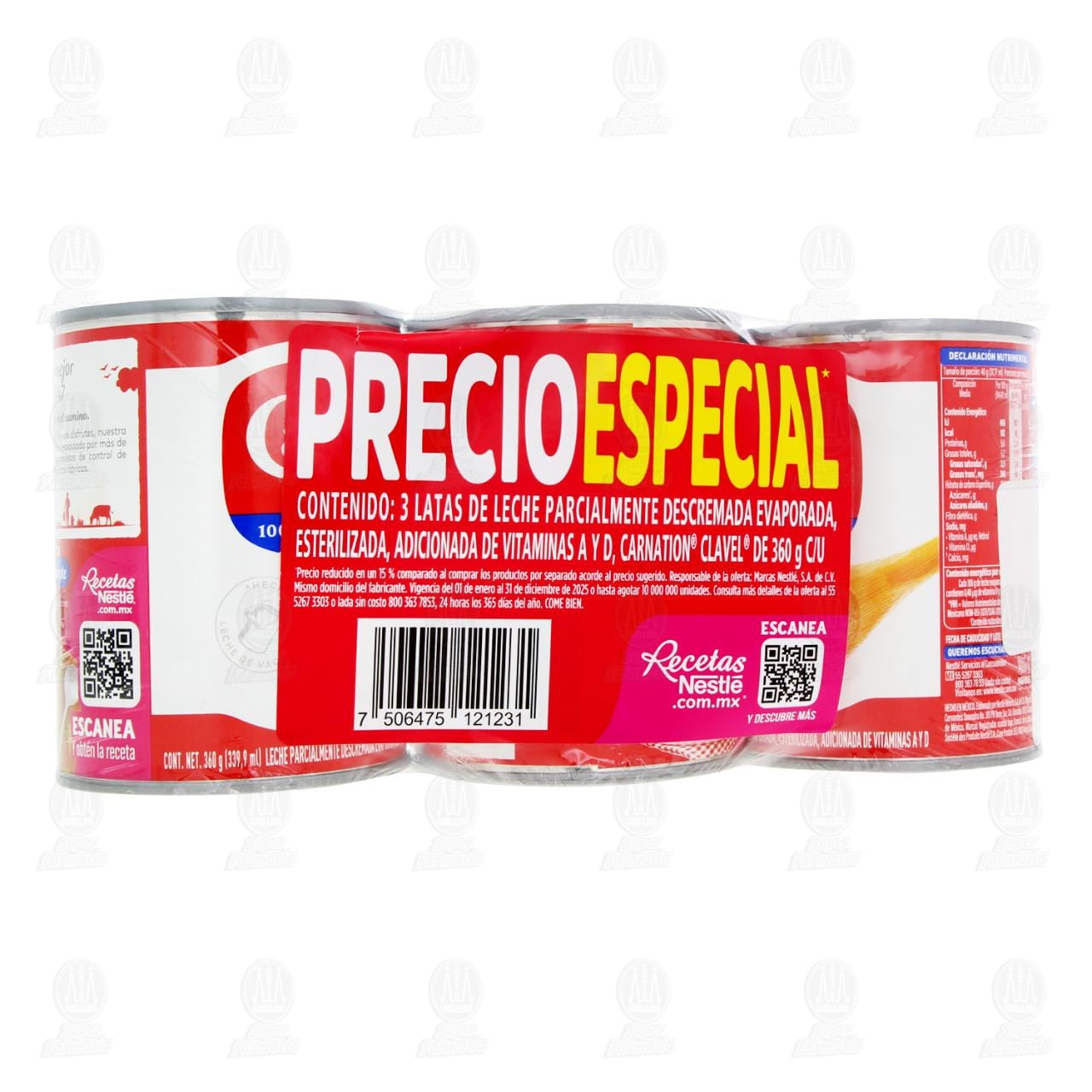 Imagen para Pack Leche Evaporada Nestle Carnation Clavel Precio Especial de 360 gr c/u, 3 pzas.