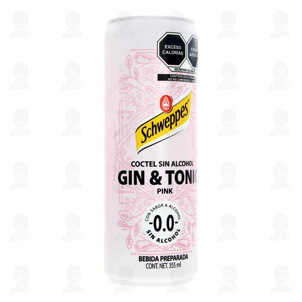 Bebida Preparada Schweppes Gin & Tonic Pink 0.0 Alcohol, 355 ml. image number 0