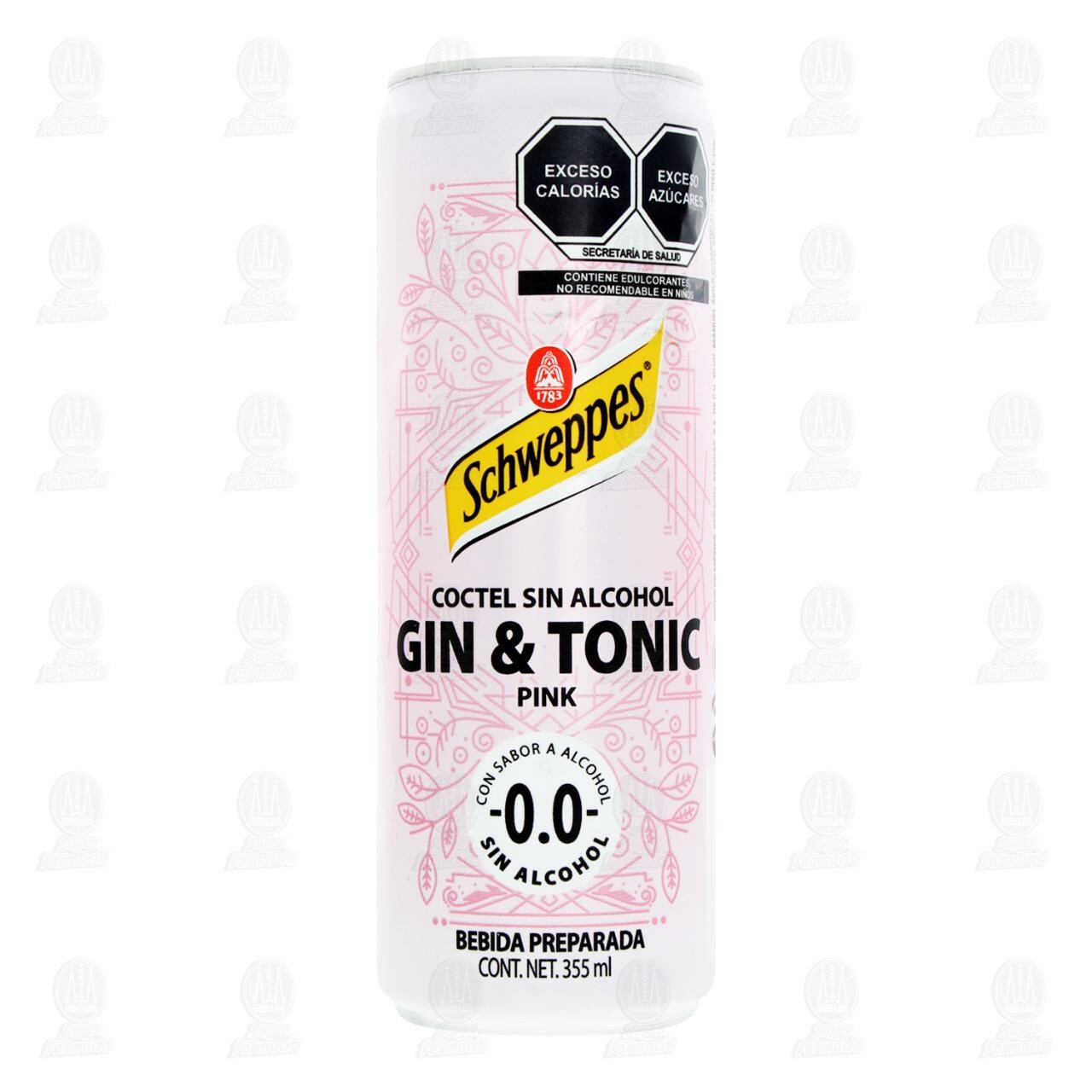 Bebida Preparada Schweppes Gin & Tonic Pink 0.0 Alcohol, 355 ml. image number 1