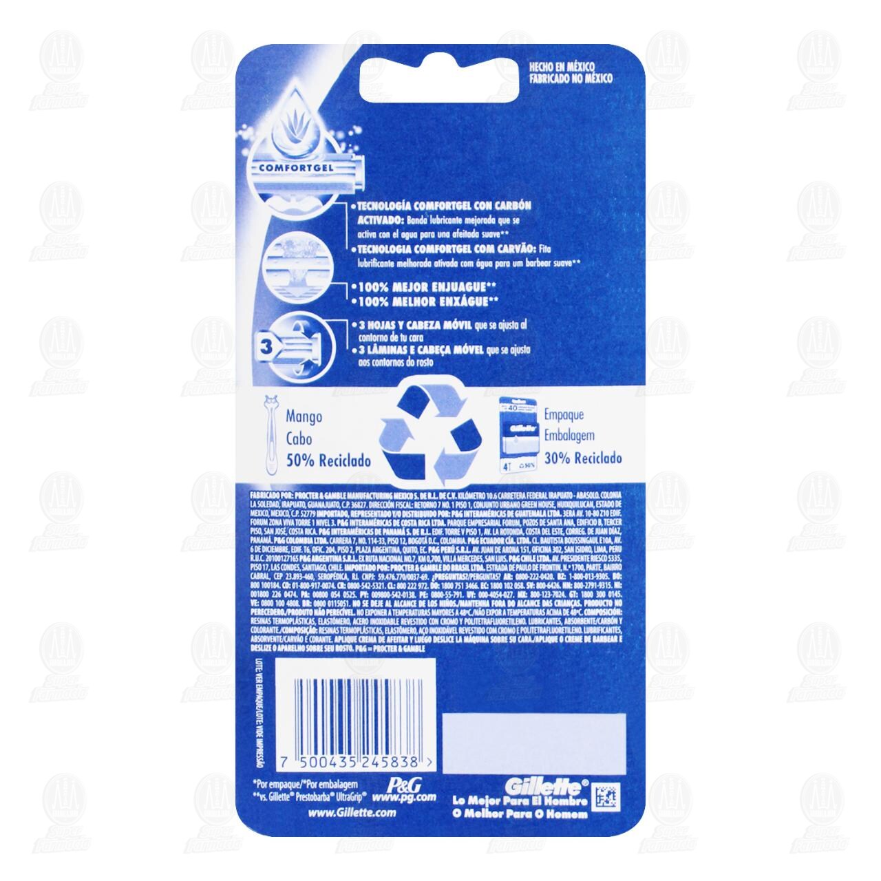 M&aacute;quinas para Afeitar Gillette Prestobarba 3 Carbono Activated Desechables, 4 pzas. image number 1