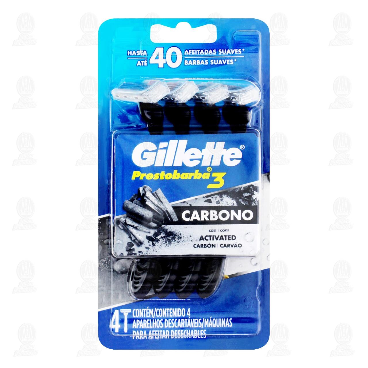 M&aacute;quinas para Afeitar Gillette Prestobarba 3 Carbono Activated Desechables, 4 pzas.