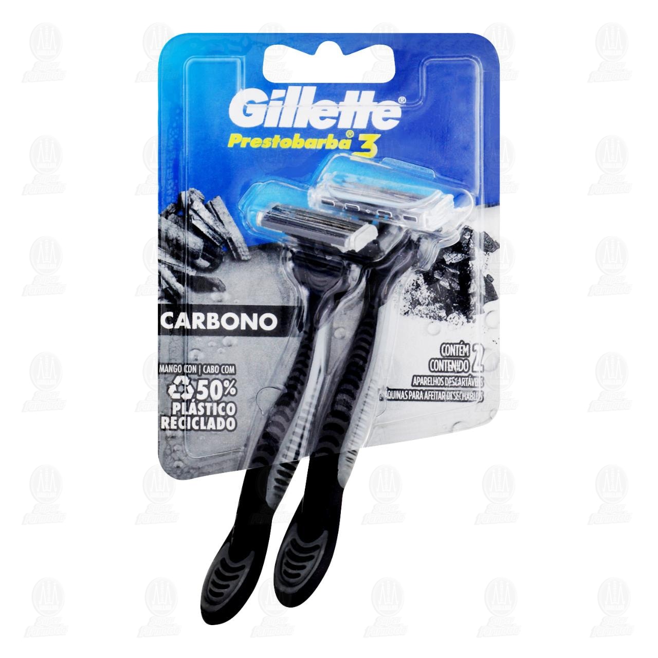 M&aacute;quinas para Afeitar Gillette Prestobarba 3 Carbono Desechables, 2 pzas.