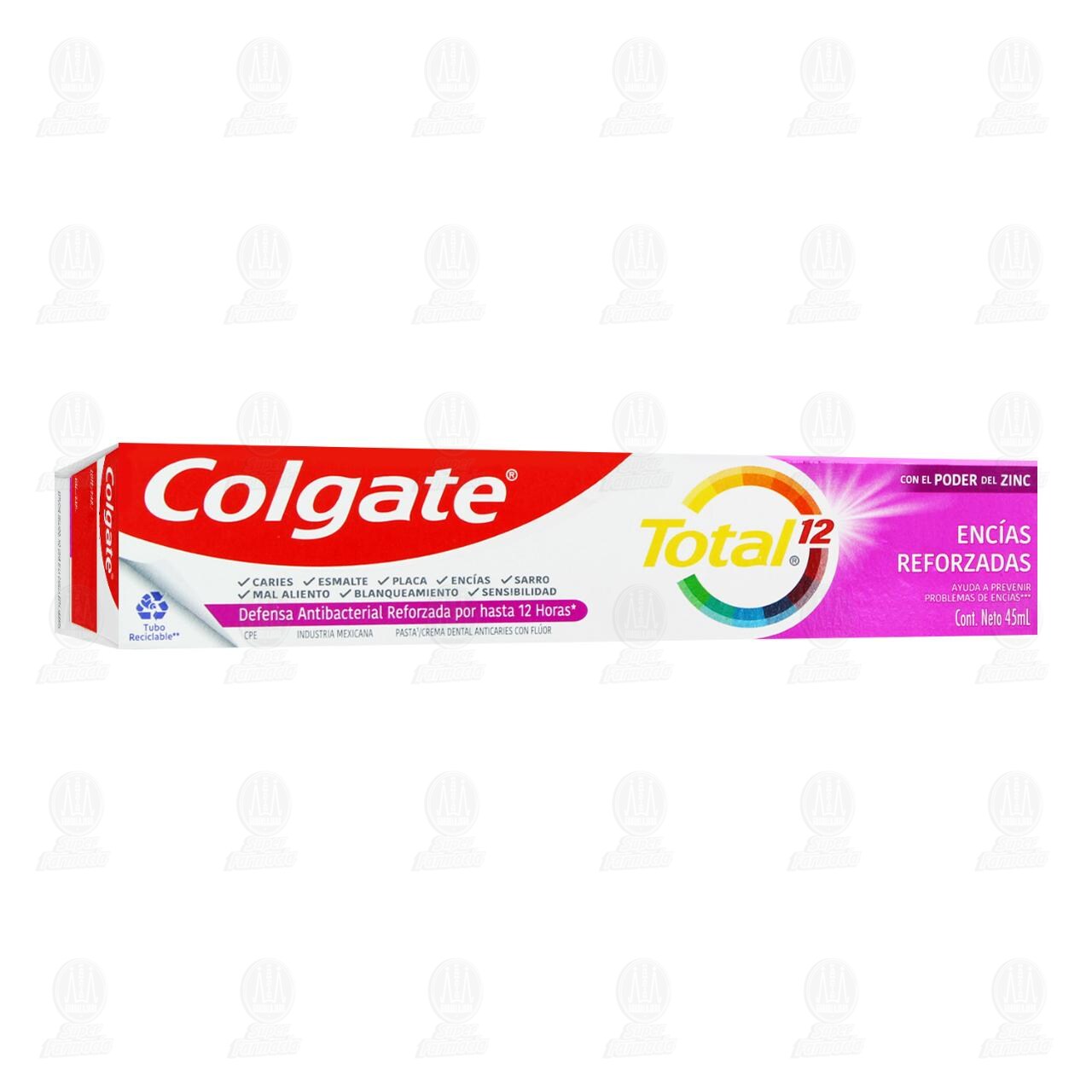 Pasta Dental Colgate Total 12 Enc&iacute;as Reforzadas, 45 ml.