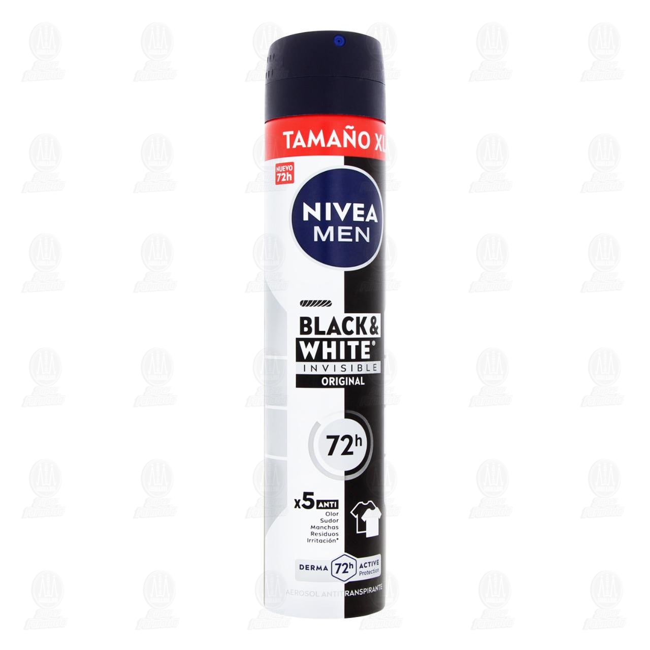 Nivea Men Desodorante Antitranspirante Black & White Invisible Original XL en Aerosol, 200 ml.