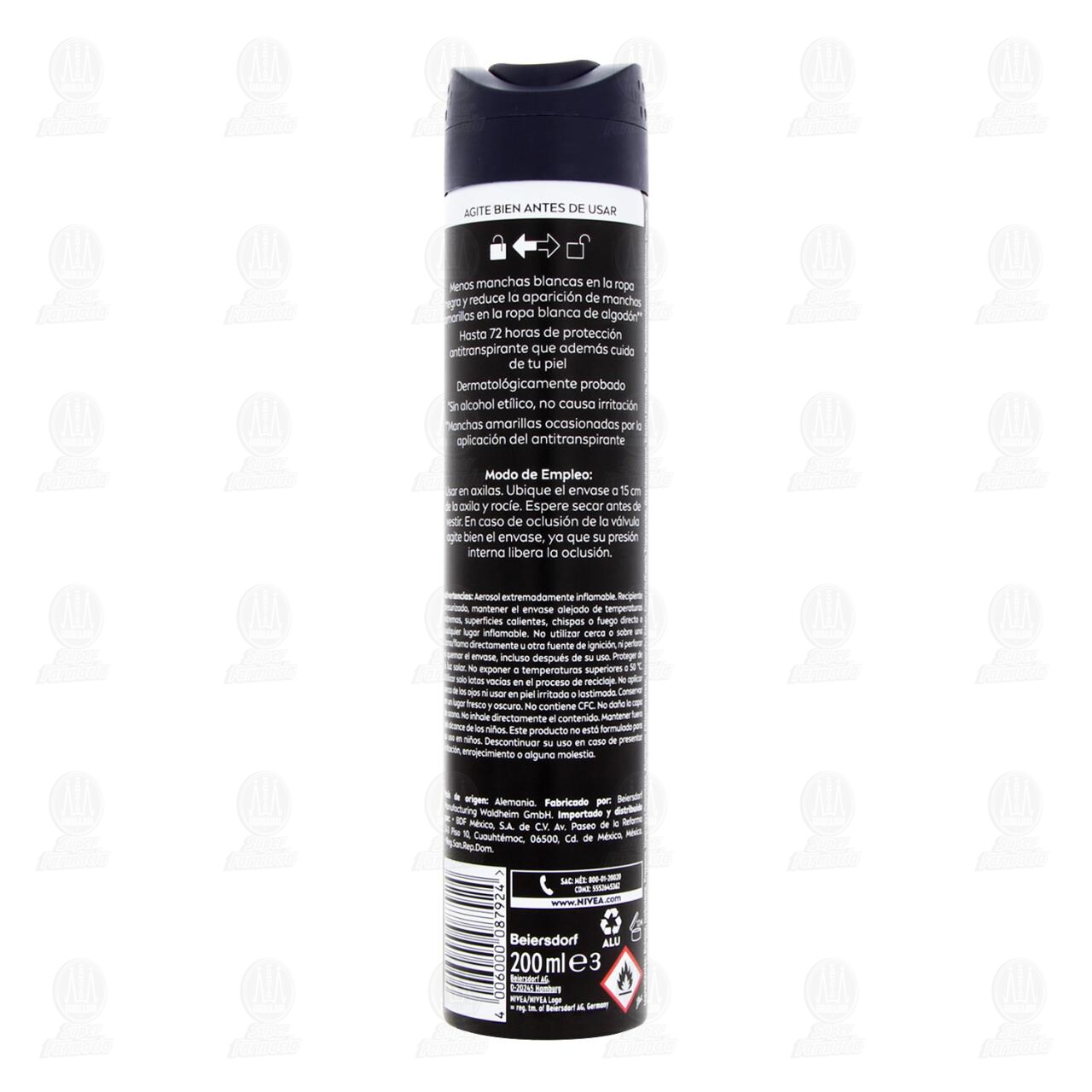 Nivea Men Desodorante Antitranspirante Black & White Invisible Original XL en Aerosol, 200 ml. image number 2