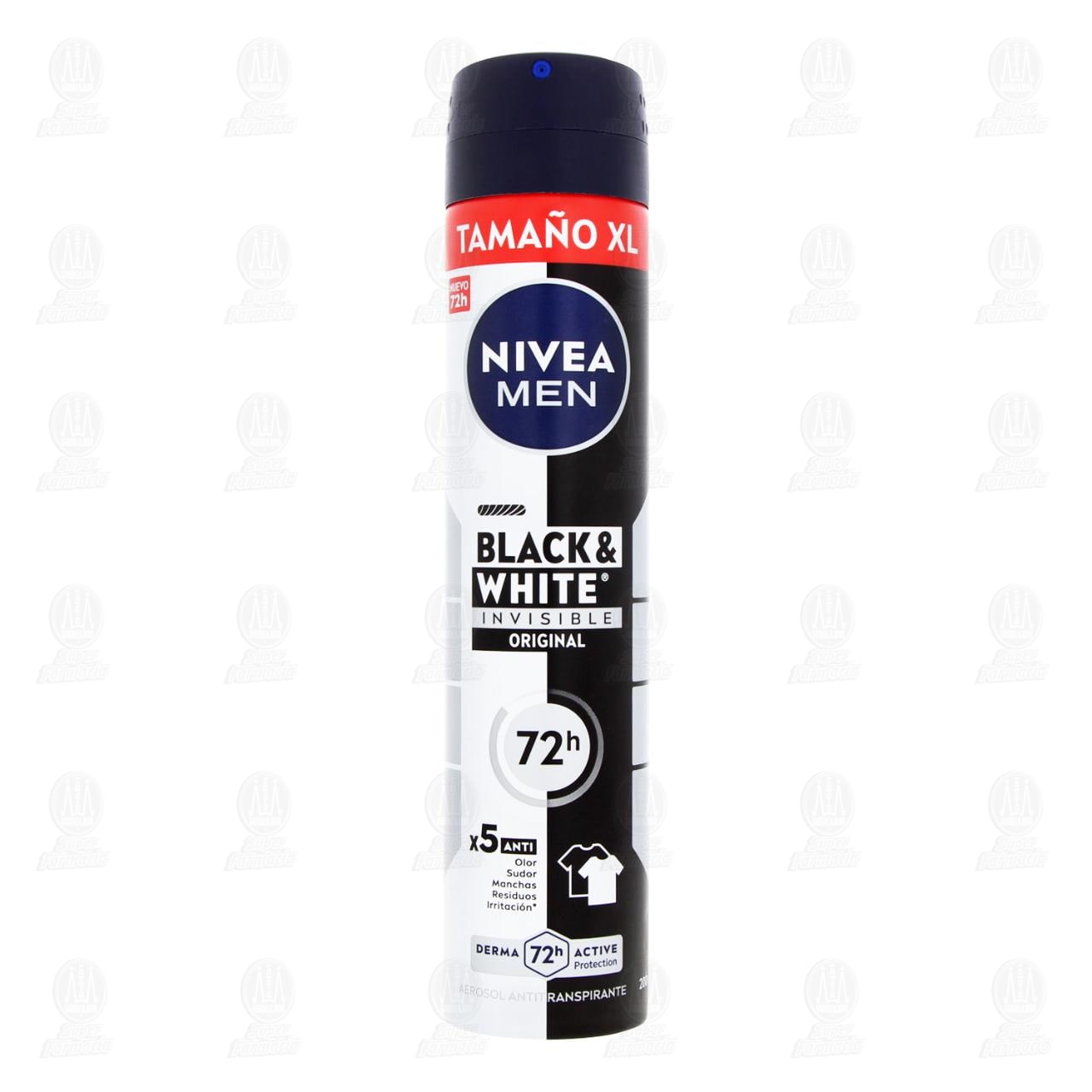 Nivea Men Desodorante Antitranspirante Black & White Invisible Original XL en Aerosol, 200 ml. image number 1