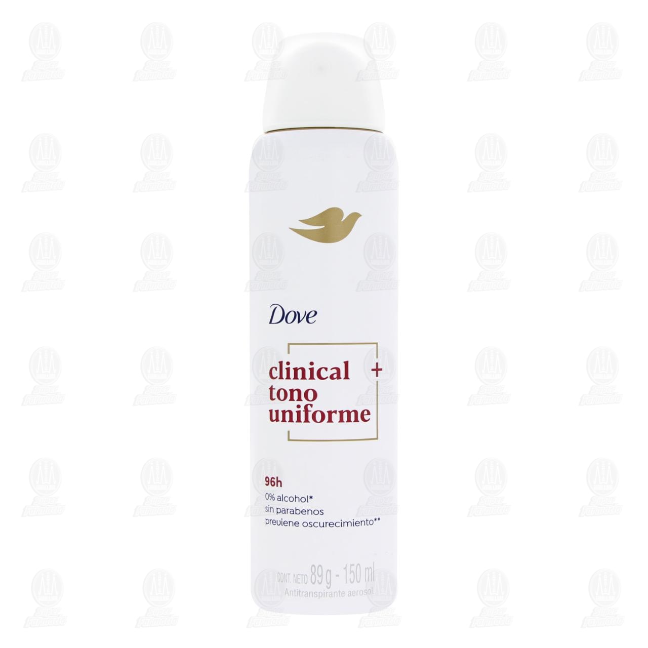 Antitranspirante Dove Clinical + Tono Uniforme en Aerosol, 150 ml. image number 1