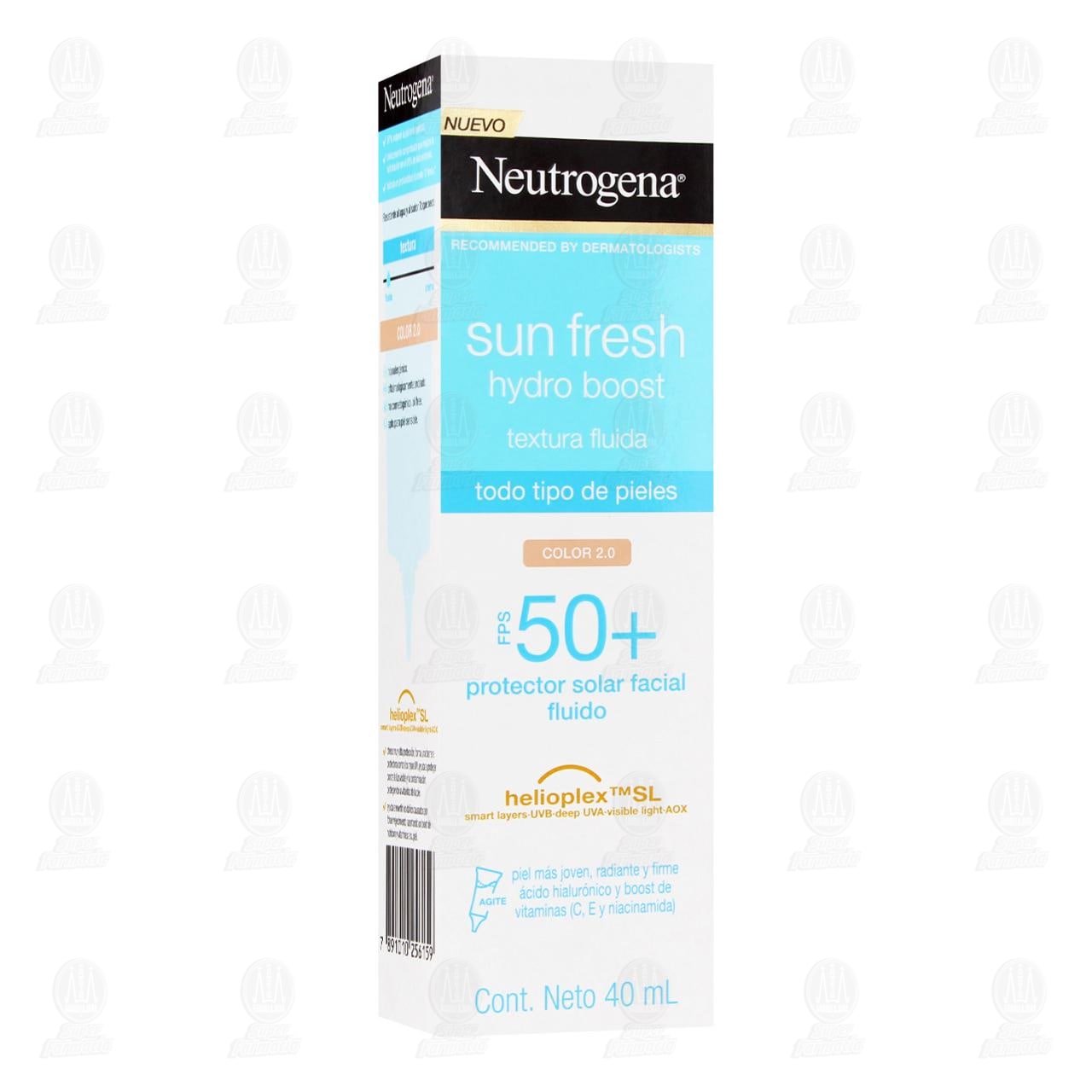 Imagen para Protector Solar Facial Neutrogena Color 2.0 Fluido Sun Fresh Hydro Boost FPS 50+, 40 ml.
