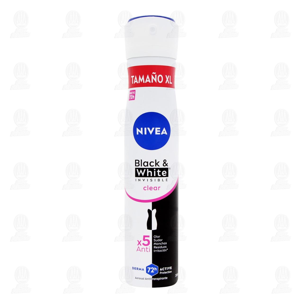 Nivea Desodorante Antitranspirante para Mujer Black & White Invisible Clear en Aerosol XL, 200 ml. image number 1