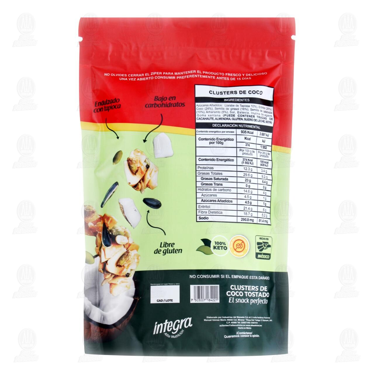 Semillas Clusters &Iacute;ntegra de Coco Tostado con Amaranto, 250 gr. image number 1