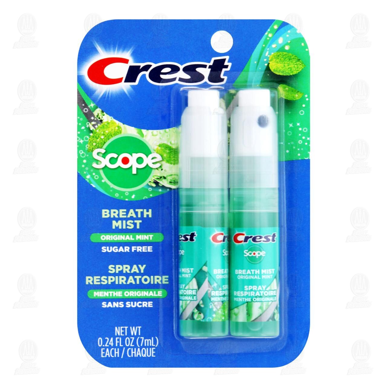 Spray Crest Scope Original Mint para el Cuidado Bucal, 2 pzas de 7 ml c/u.