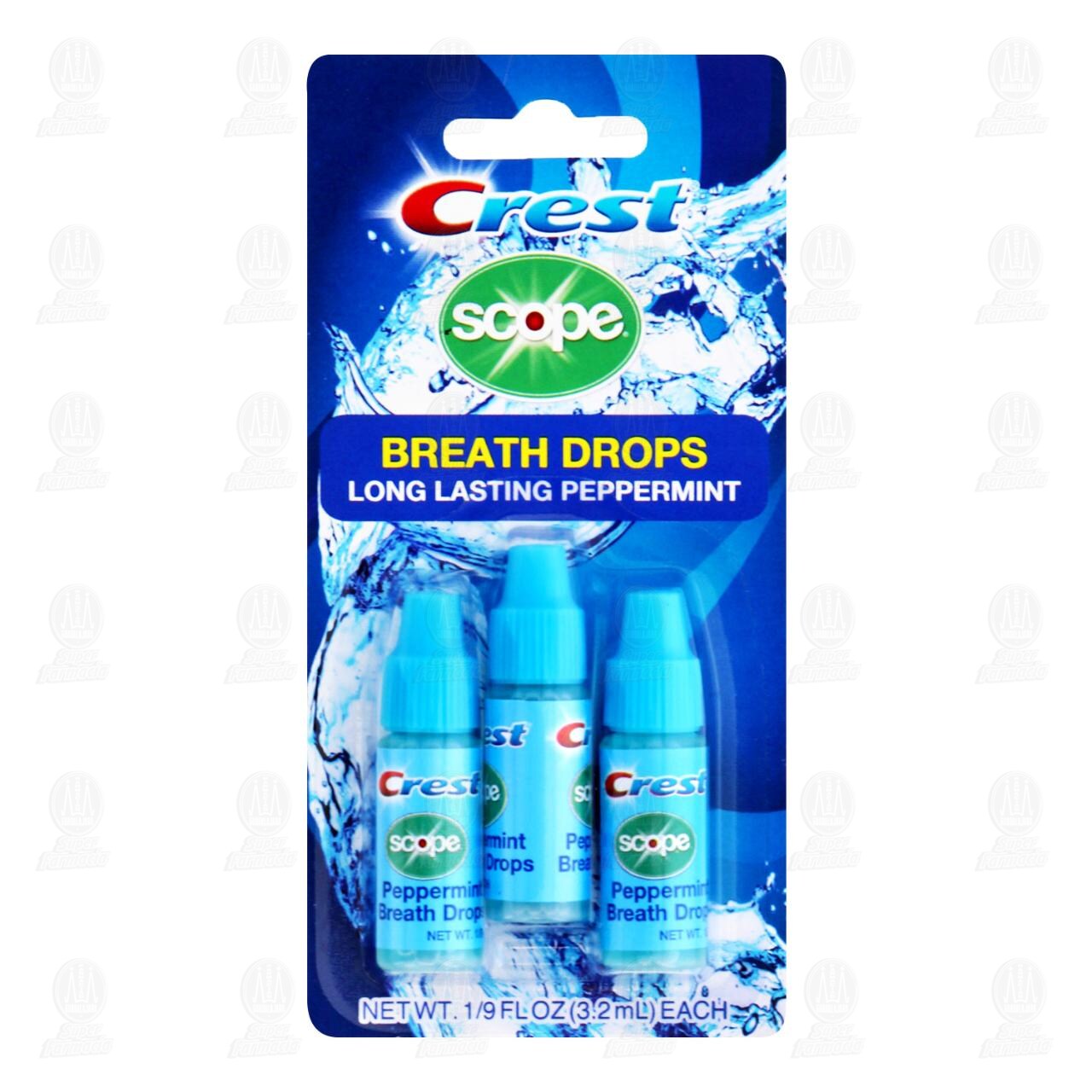 Gotas Peppermint Crest Scope para el Cuidado Bucal, 3 pzas de 3.2 ml c/u.