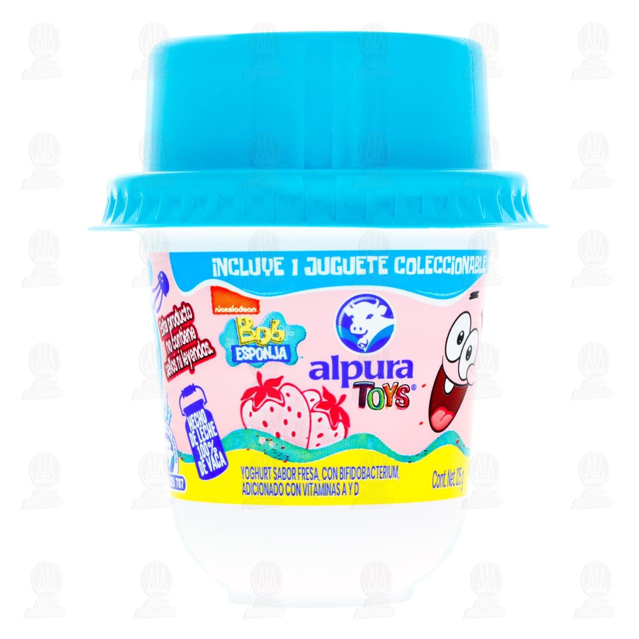 Yoghurt Alpura Toys Sabor Fresa con 1 Juguete Coleccionable de Bob Esponja, 125 gr. image number 0