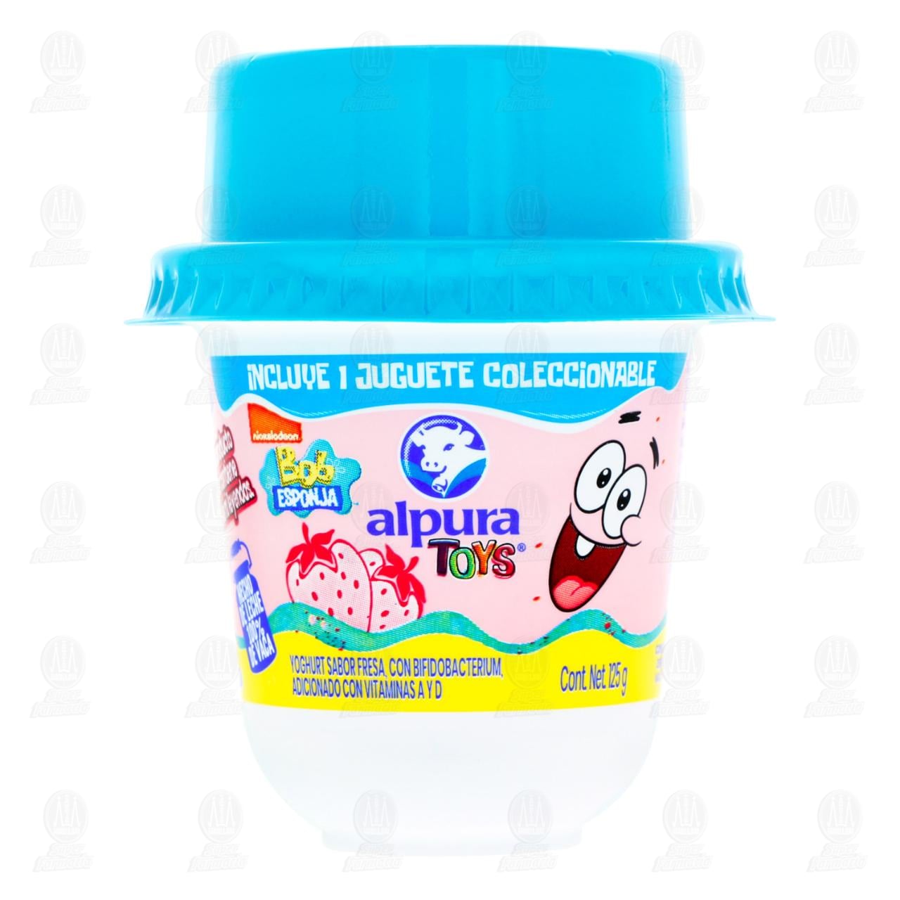 Yoghurt Alpura Toys Sabor Fresa con 1 Juguete Coleccionable de Bob Esponja, 125 gr. image number 1