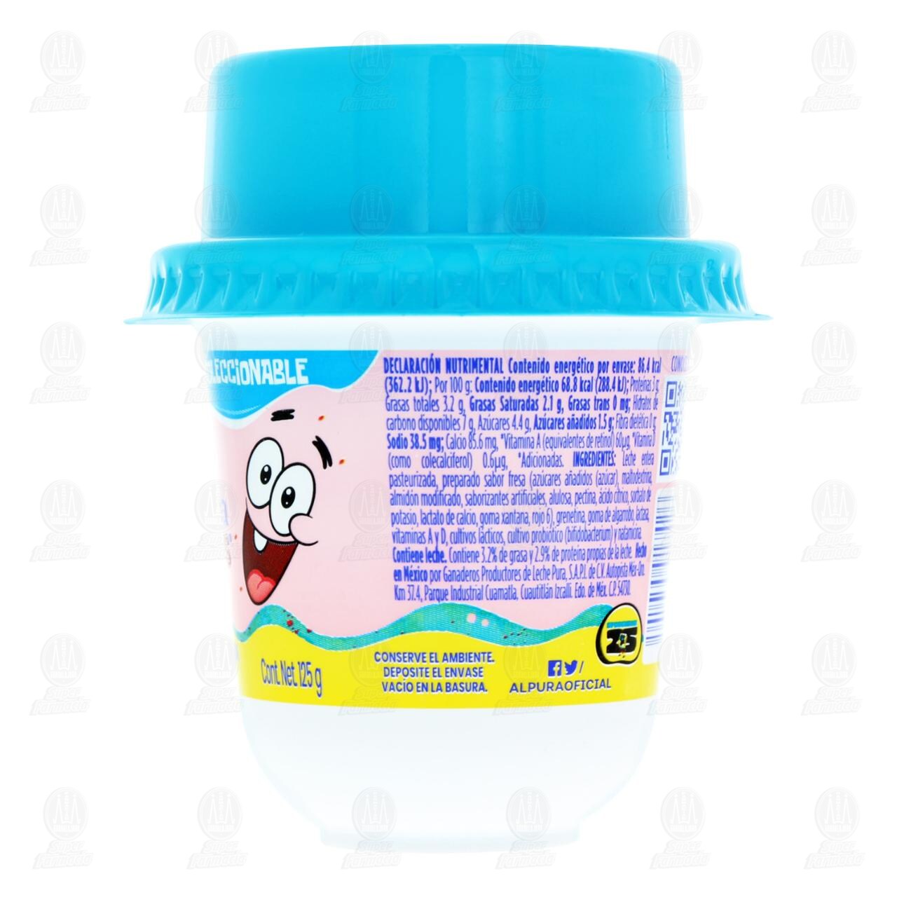 Yoghurt Alpura Toys Sabor Fresa con 1 Juguete Coleccionable de Bob Esponja, 125 gr. image number 3