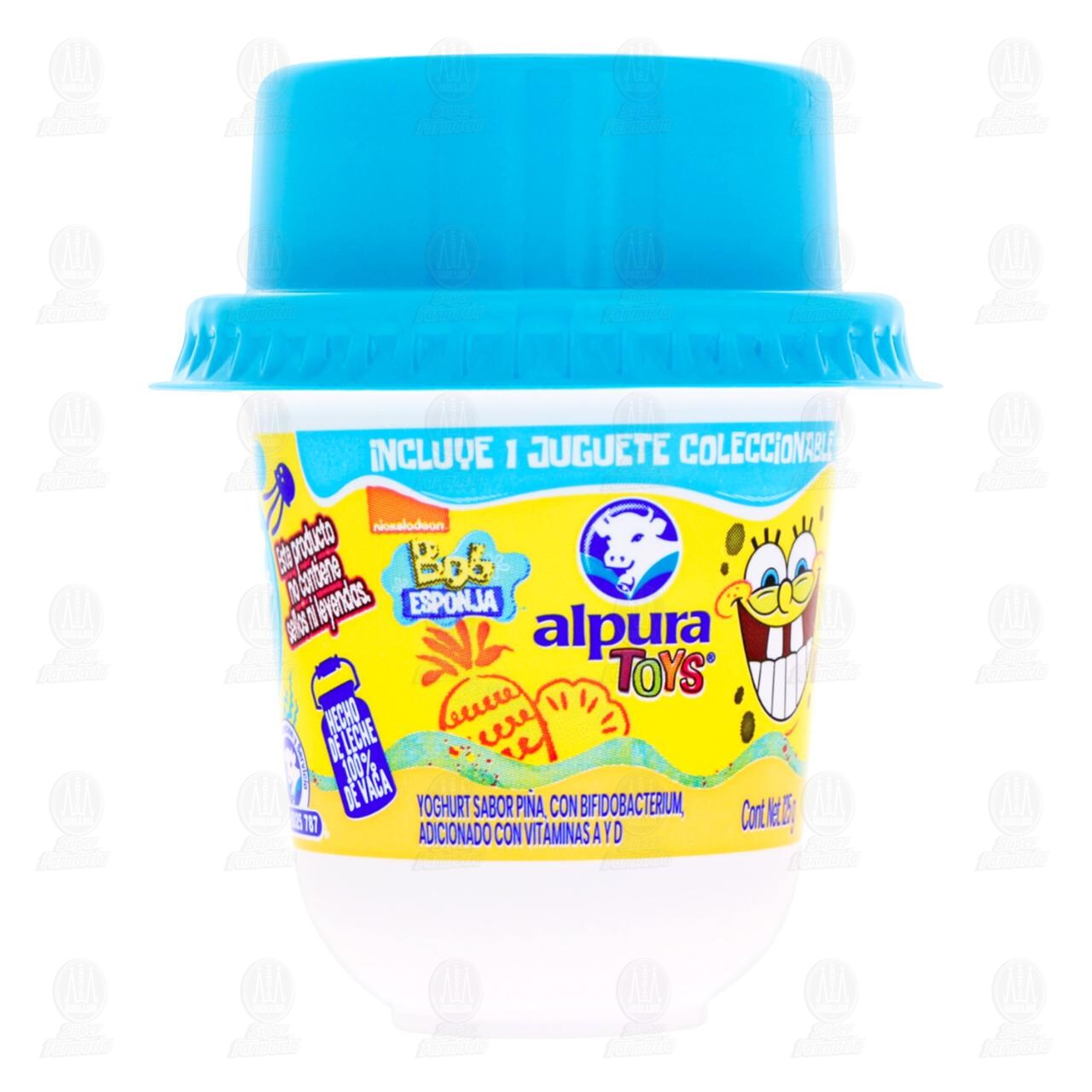 Yoghurt Alpura Toys Sabor Pi&ntilde;a con 1 Juguete Coleccionable de Bob Esponja, 125 gr. image number 0