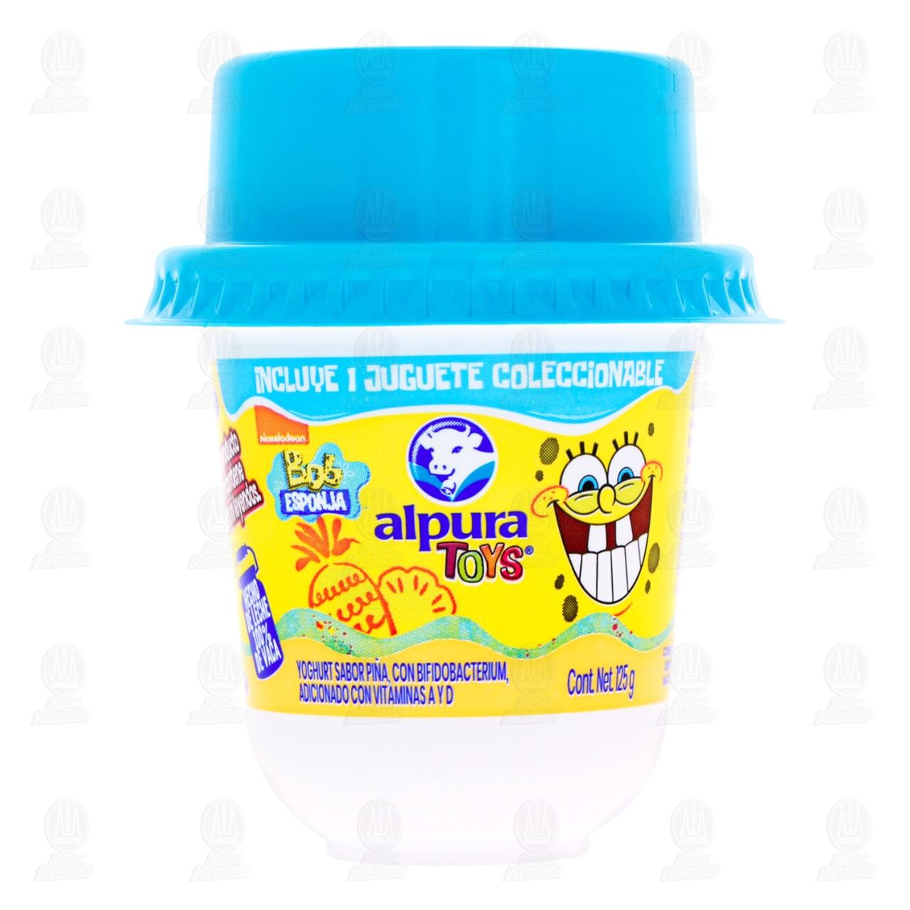 Yoghurt Alpura Toys Sabor Pi&ntilde;a con 1 Juguete Coleccionable de Bob Esponja, 125 gr. image number 1