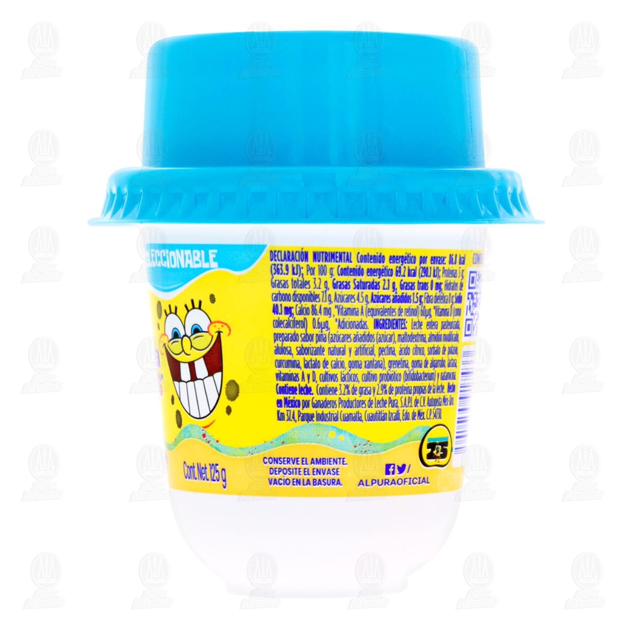 Yoghurt Alpura Toys Sabor Pi&ntilde;a con 1 Juguete Coleccionable de Bob Esponja, 125 gr. image number 3