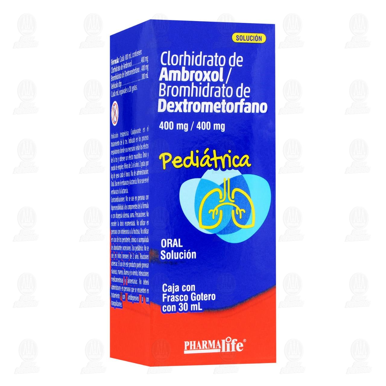 Clorhidrato de Ambroxol/Bromhidrato de Dextrometorfano 400mg/400mg Soluci&oacute;n Pedi&aacute;trica, 30 ml Pharmalife. image number 0